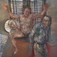 VRK&Uuml;NDIGUNG, 2024, &Ouml;l auf Leinwand, 100 x 100 cm